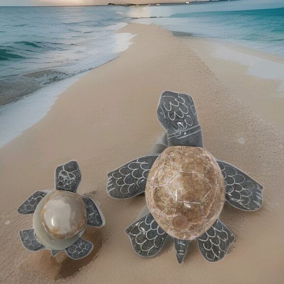 Lot of 2 Sea Turtle Figurines Hand Carved Stone Carvings Collectibles - Picture 12 of 12